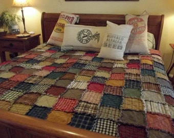Handmade Patchwork Rag Quilt, Queen Size, Made to Order, Homemade, Great for Rustic, Farmhouse, or Primitive Decor