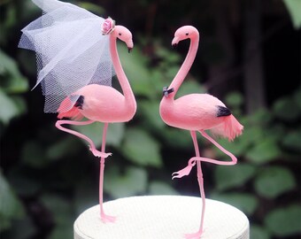 Pink Flamingo Wedding Cake Topper: Bride & Groom Cake Topper - Featured in Destination Wedding Magazine