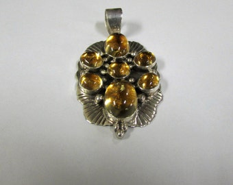 Navajo JF Sterling Silver and Amber Pendant (J)
