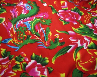 Chinese retro fabric with peonies and phoenixes - 1 yd. traditional Chinese fabric symbolising good fortune, Chinese floral fabric, 56" wide