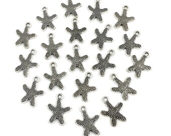 20 starfish charms antique silver, 17 mm # CH 252