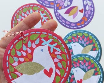 Set of 6 Gift Tag Ornaments, Paper Birds, Paper Ornaments, To and From Tags by Megan Jewel Designs, Holiday Gift Tags