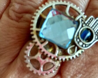 Boho Judaica Steam punk ring adjustable silver color