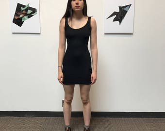 Vintage Black Textured Bodycon Tank Mini Dress