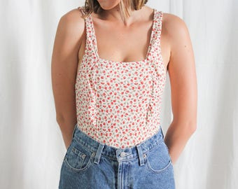 vintage floral swimsuit one piece leotard bodysuit