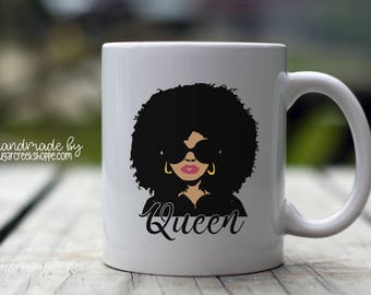 Queen | Black Queen Coffee Mug | Afrocentric Coffee Mug | Afro Design | Afro Inspired Coffee Mug Design | Queen Coffee Mug