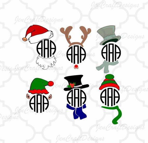 Santa Hat Elf Christmas Monogram Cuttable Design SVG Snowman