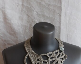 Light Grey Freeform Crochet Necklace, Unique crochet necklace, Boho chic
