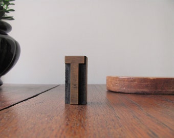Vintage Letter T Printer Block T Letterpress Brown Tan Gray Stamp T Wooden Block Alphabet Letter Wood Type Stamp Initial Name Printing Decor