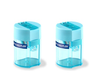 Staedtler Double Hole Tub Pencil Sharpener Cyan Color 512-006-37 Safety Lock | Jumbo & Graphite Pencil | 2 Barrel
