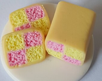 12th scale dolls house miniature food, battenberg cake, polymer clay, handmade.