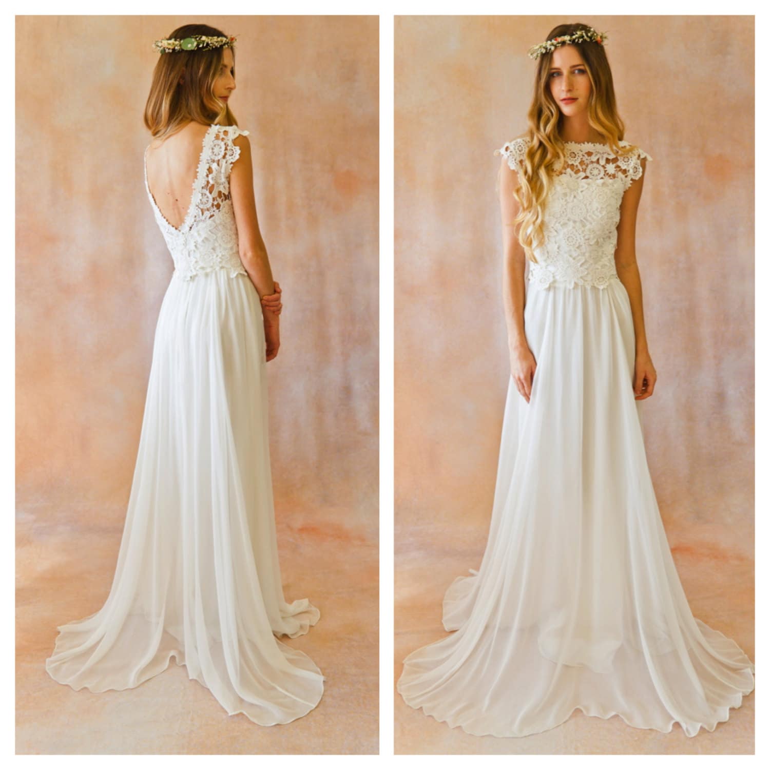 Amy 2-Piece Lace Silk Chiffon Bohemian Wedding Dress. OPEN PERSONALIZED SHOPPING EXPERIENCE For the laid-back bride