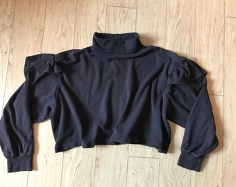 Brown Flutter Sleeve Turtleneck Crop