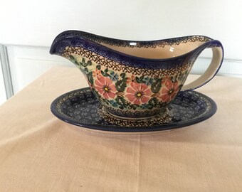 Floral Polish Pottery Gravy Boat