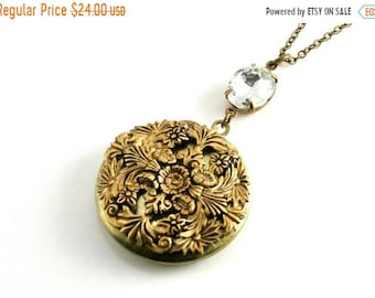 25%OFFSALE Floral Filigree Locket Pendant, Victorian Style Locket Necklace, Large Round Locket