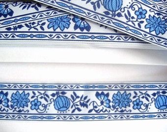 Dutch Delft Blue Ribbon - Flowers - Ten yards