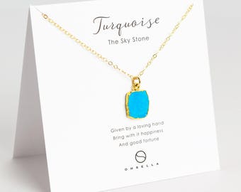 Turquoise Slice Necklace, Turquoise Pendant, Boho Necklace, Gemstone Boho Necklace, December Birthstone (0003N)