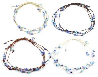 Handmade 3 String Blue Bead Surf Anklet