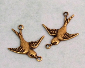 Small Bird Connector, Brass Ox, 1 Pair AB79