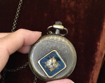 Pocket watch pendant Steampunk necklace clear see-through window exposed gears watch parts pendant