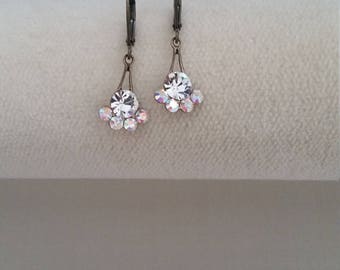 Swaroski Crystal Earrings - AB & Crystal on Antique Brass Leverbacks