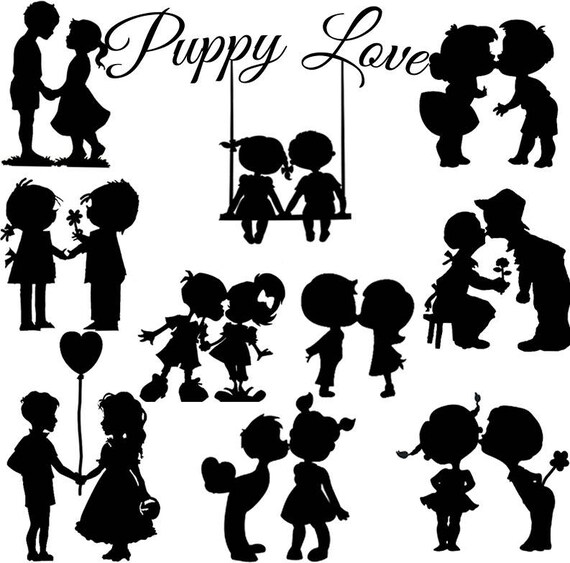 Download Puppy Love couple Silhouette die cut out shape x 10 Great for