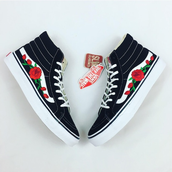 high top vans with roses on them