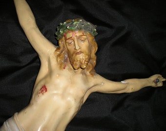 Vintage 19" Crucified Jesus Christ Corpus. Antique Rescued Religious/Christian damaged Church Relic/Icon.