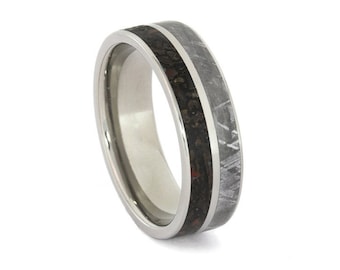 Meteorite Wedding Band, Dinosaur Bone Ring With Titanium, Custom Ring