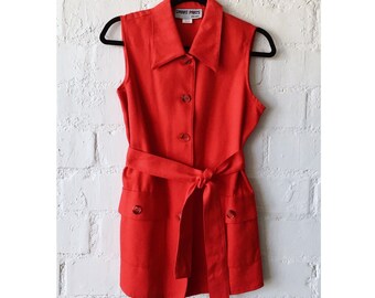 Vintage 80's Red Button Up Top With Pockets