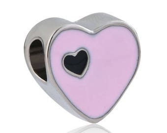 Bead pandora charms, European, heart, pink, enamel, 12 * 12 * 7 mm