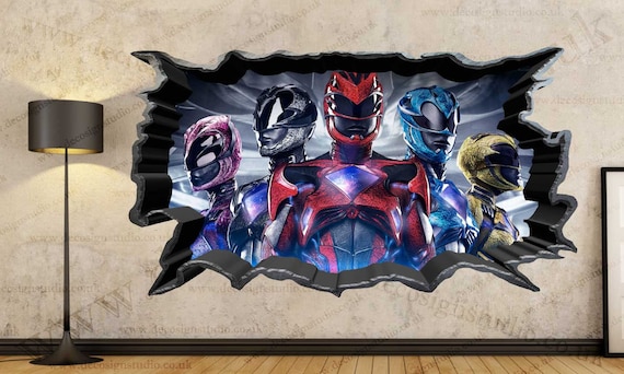 Power Rangers 3D Cracked Wall Effect Wall Sticker Art Decal