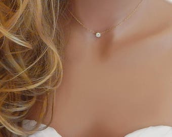 CZ Diamond Wedding Necklace • Bridal Jewelry • Dainty Diamond Necklace • Gold Wedding Necklace • Silver Diamond Necklace • Bridesmaid Gift