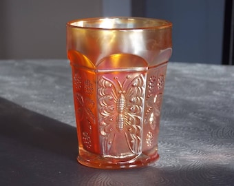 Antique 1911 Fenton Butterfly and Berry Tumbler Marigold Carnival Glass, Early Fenton No Logo, Elegant Rich Rubigold Carnival Glass - L