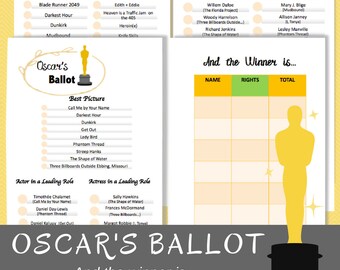 Oscar Party 2018, Oscar Ballot, Oscar Voting Ballot, Oscar Party, Academy Awards, Academy Awards Ballot, Oscar Party Game, Oscars Party Game