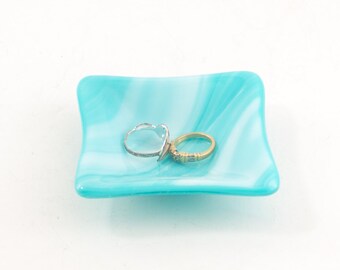 Fused Glass Dish, Turquoise Glass Bowl, Bath Accessories, Spindle Bowl, Tea Bag Rest, Trinket Tray, Jewelry Holder, Small Gifts for Friends