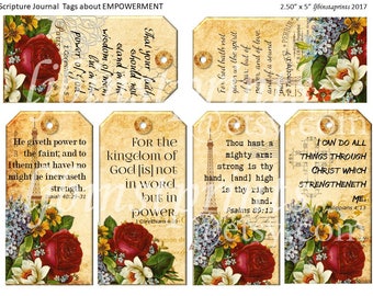 Christian Journal Tags, Bible Verses about Empowerment, Scripture Journal Tags, Printable Bible VerseTags