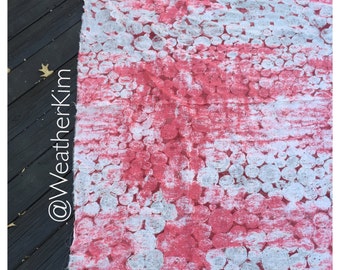 MARIMEKKO TUNTURIPOLLO Decorator LINEN Fabric 1 yard designed by Sawako Ura in 2001 red pinks white