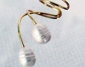 Bridal Ear Cuff / Wrap Pair with double Pearls