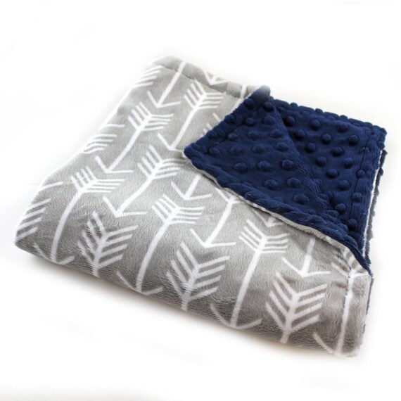 Minky Baby Blanket, Mini Personalized Baby Blanket Boy, Baby Lovey, Navy Gray Arrow Blanket, Baby Shower Gift / Personalized Blanket