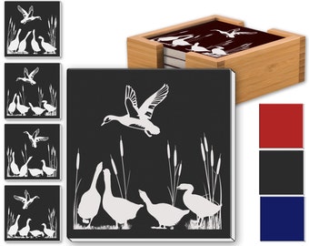 Geese Ceramic Coaster 4/Set w/ Bamboo Holder