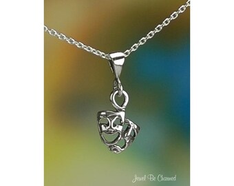 Sterling Silver Small Drama Masks Comedy Tragedy Necklace or Pendant