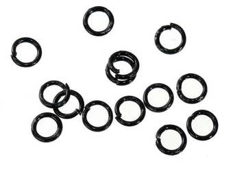 Set of 100 rings open black metal 4 mm