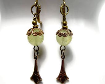 Prehnite Earrings, Dangle Earrings, Art Deco Green Earrings, Prehnite Jewelry, Boho