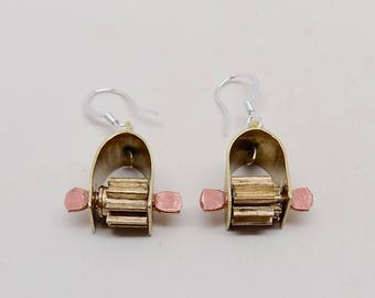 Mixed metal jewelry copper brass earrings. Steampunk jewelry earrings.