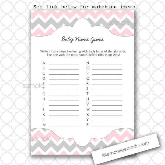 A-Z Baby Name Game Girl Baby Shower Game instant download