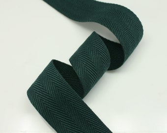 5 Yards of Spruce color 15mm (5/8") or 25mm (1") Cotton Twill Herringbone Ribbon Fabric Ribbon Tape Vintage Color trim - Annielov Crafts