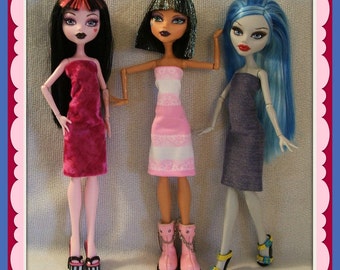 Lot of 3 Sweet Dresses Handmade for MONSTER HIGH Dolls - Custom fashions by dolls4emma