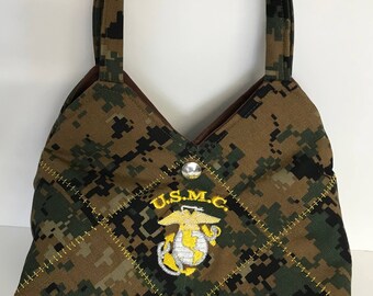 US MARINES CAMO - Ready Made Patchwork Medium Hobo Bag