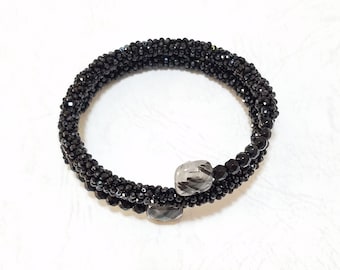 Spinel Bracelet, Black Agate Bracelet, Beaded Bracelet, Memory Bracelet, Natural Stone Bracelet, Wire-wrapped Bracelet